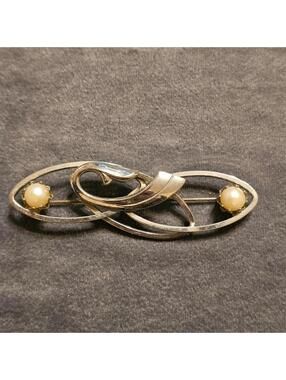 Vintage Silver And Pearl Brooch